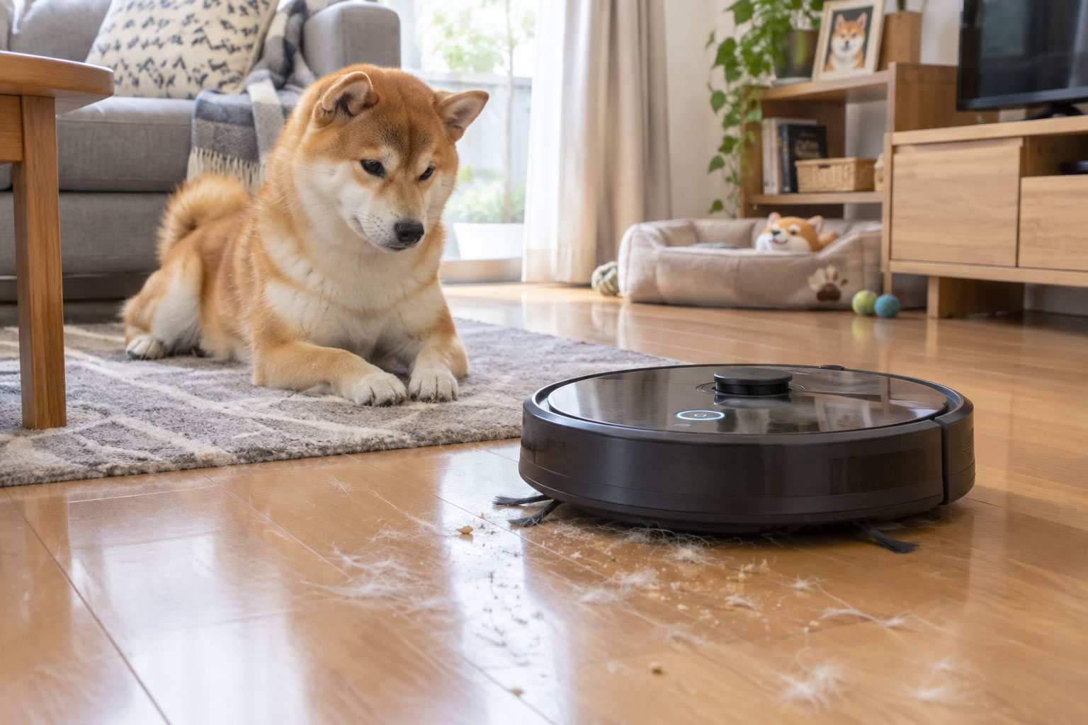 柴犬とロボット掃除機